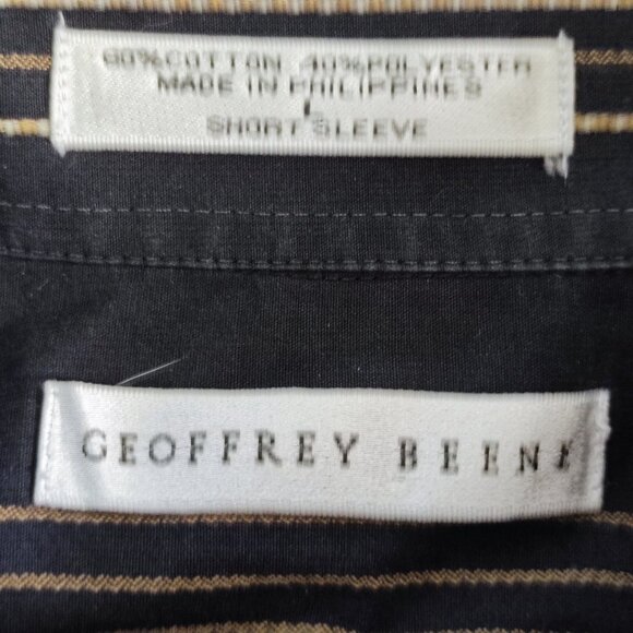 Geoffrey Beene button down shirt men's size L black with yellow stripes - Picture 5 of 9